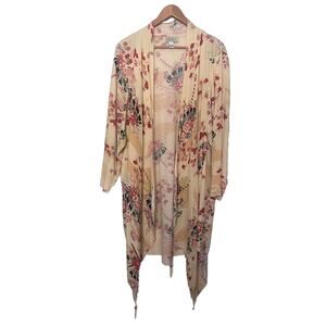 Christina Fairbanks Floral Open Kimono Duster Tassel Cardigan Top Women’s Medium